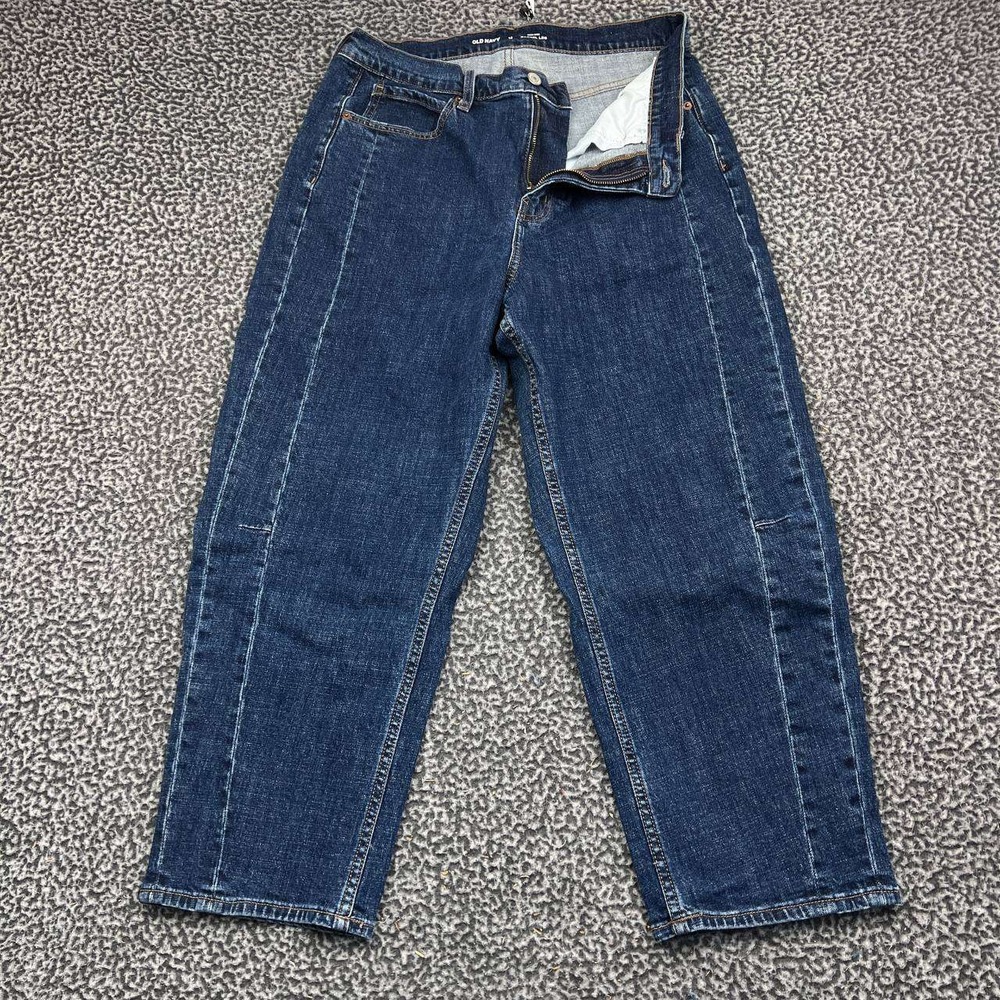 Old Navy Jeans Women 12 High-Rise Barrel Leg Blue Denim Seamed Ankle Crop